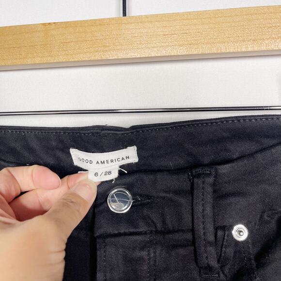 Good American 6 / 28 Black Good Legs Crop Jeans Cotton Stretch Skinny High Rise - Picture 7 of 12